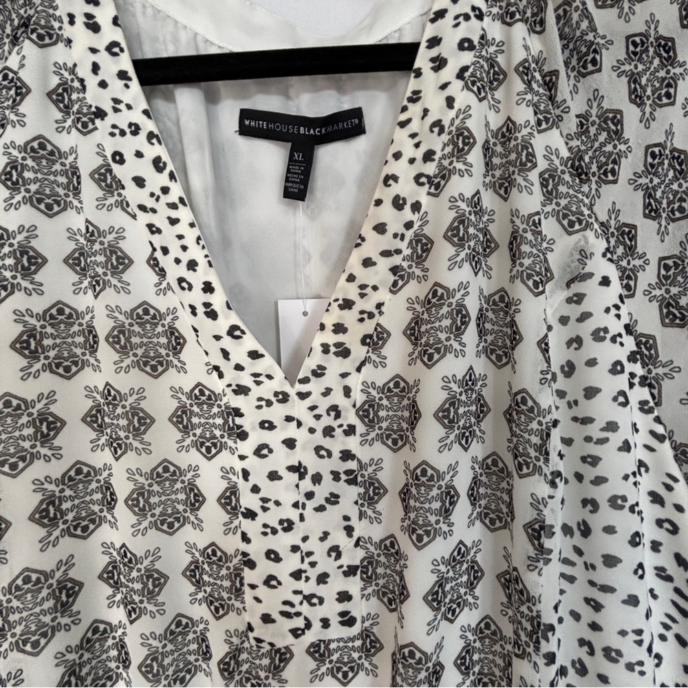 White House Black Market Cream and Black Printed Dress XL - Picture 8 of 11